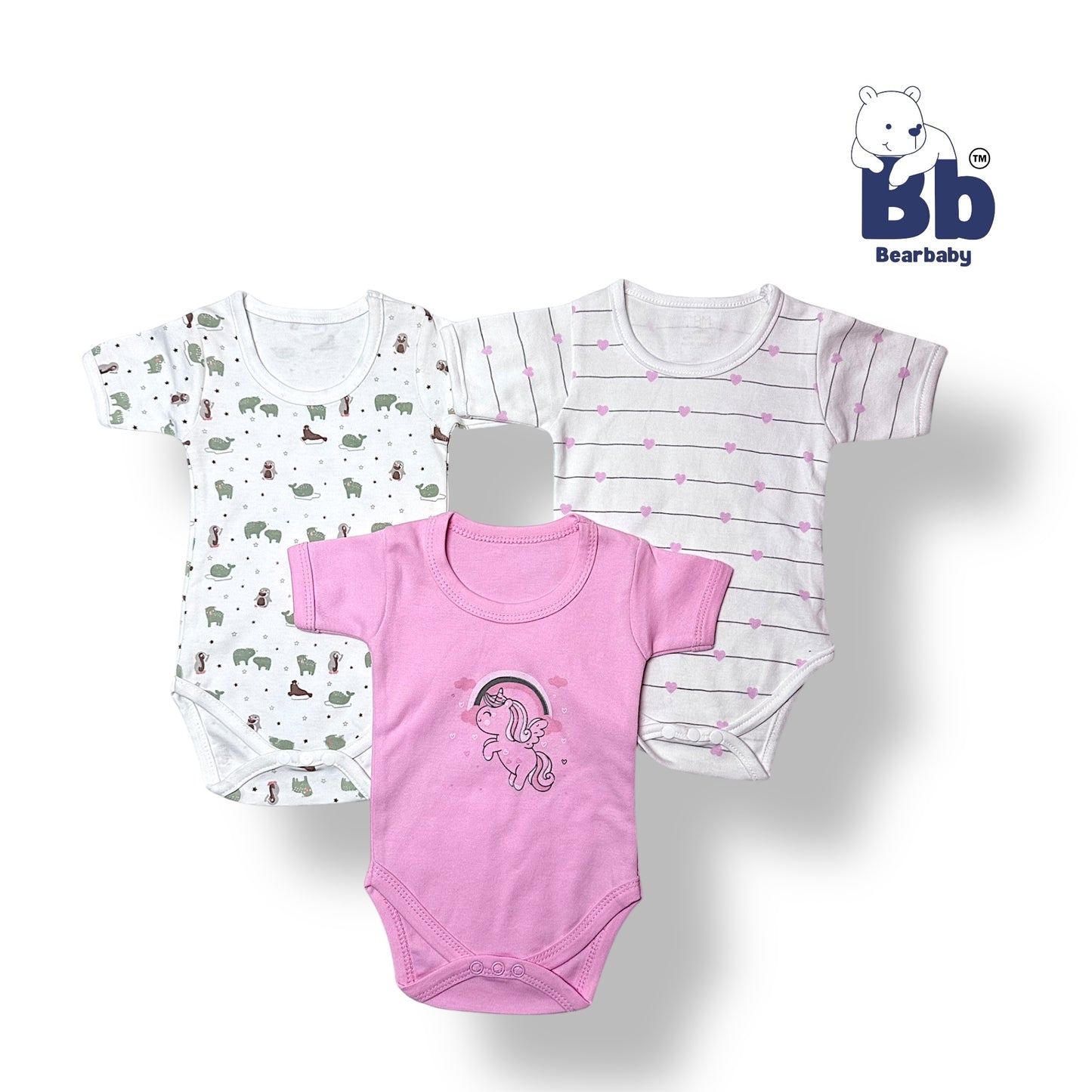 Baby Cotton Roamper/UniSex 0m-3m/Combo Pack of 3-Assorted Prints
