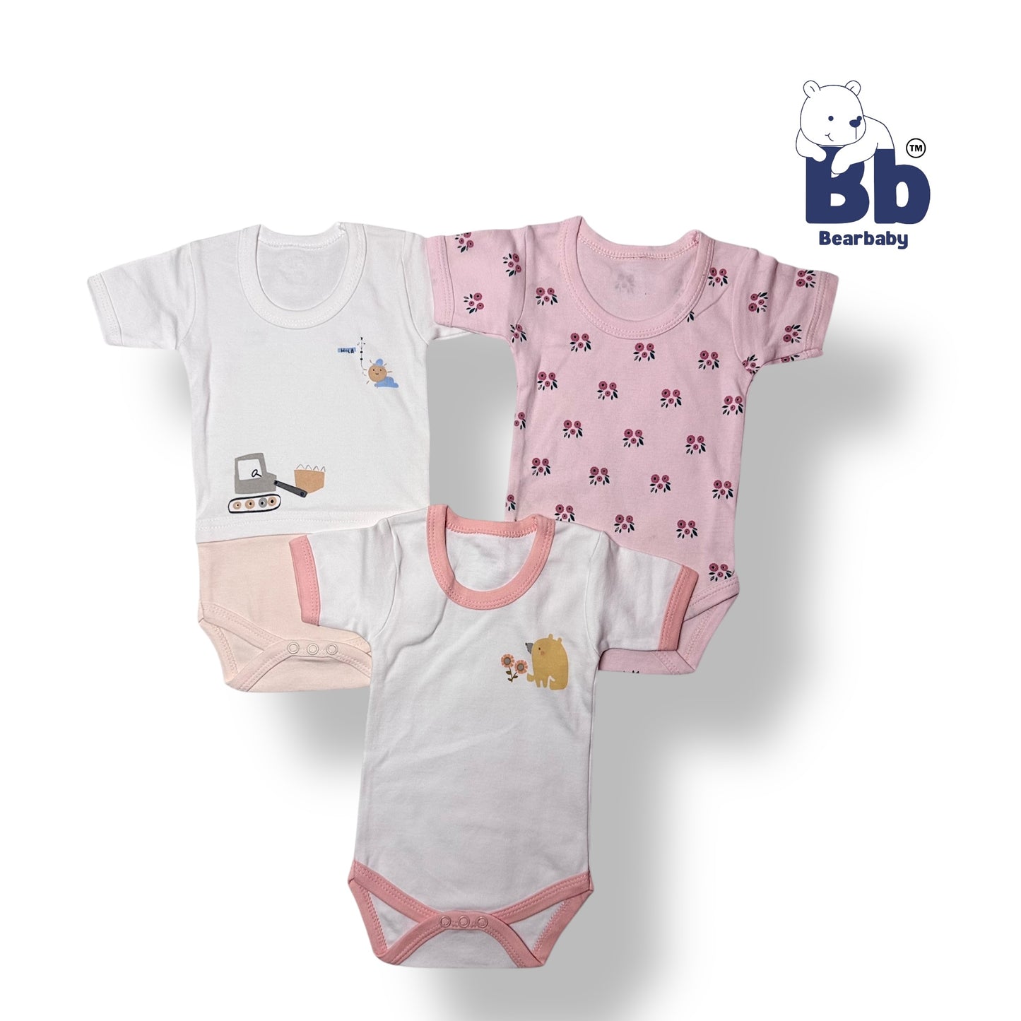 Baby Cotton Roamper/UniSex 0m-3m/Combo Pack of 3-Assorted Prints