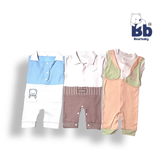 Baby Cotton Jumpsuit-UniSex 6m-9m-Combo Pack of 3-Assorted Prints 1