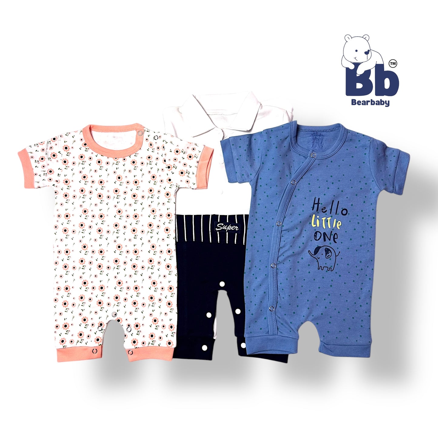 Baby Cotton Jumpsuit-UniSex 6m-9m-Combo Pack of 3-Assorted Prints 2