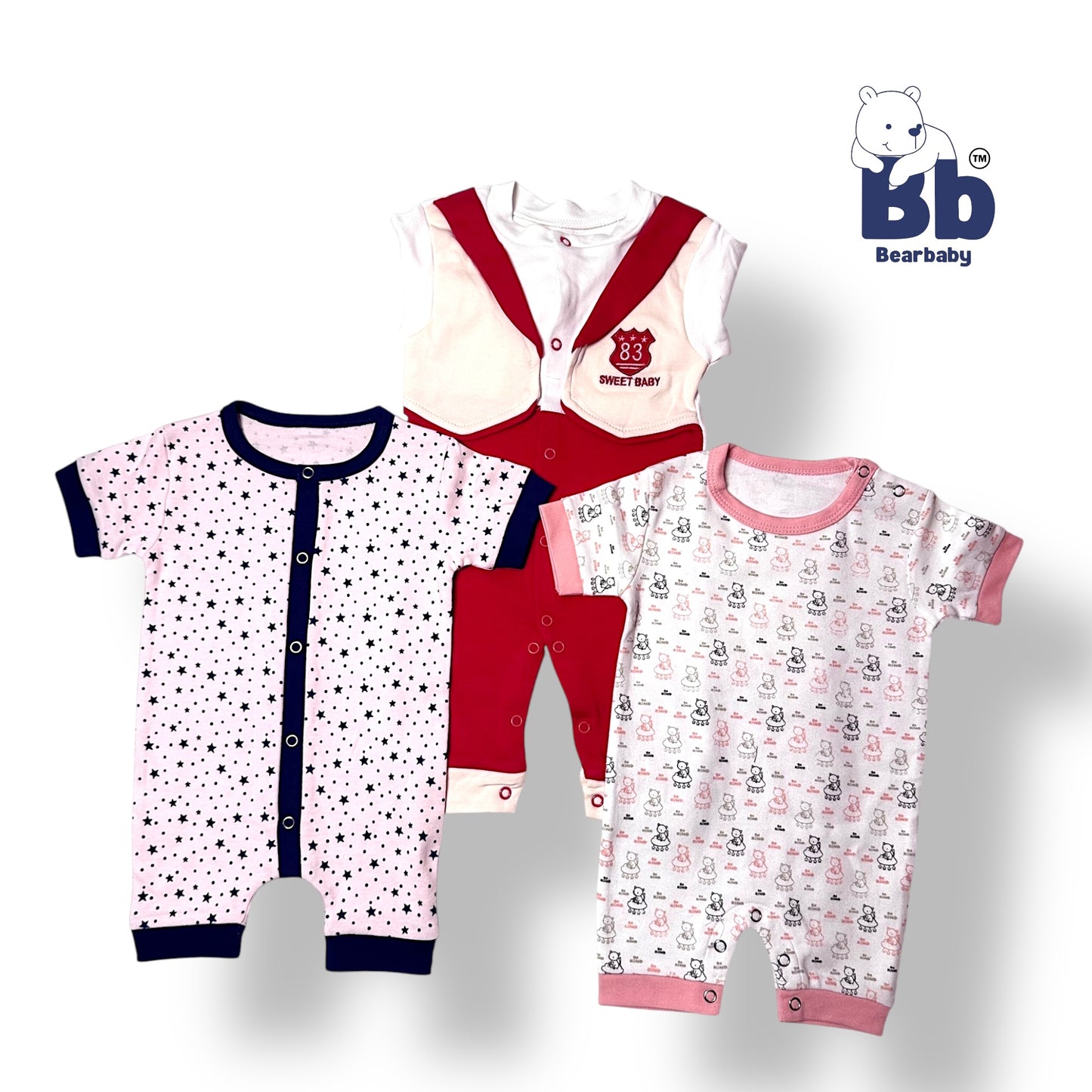 Baby Cotton Jumpsuit-UniSex 6m-9m-Combo Pack of 3-Assorted Prints 3