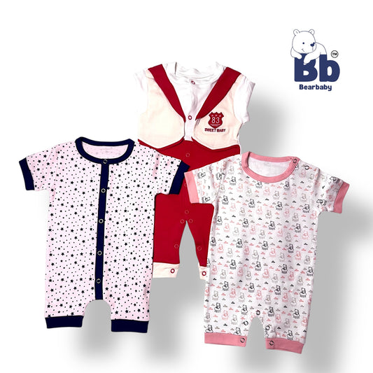 Baby Cotton Jumpsuit-UniSex 6m-9m-Combo Pack of 3-Assorted Prints 3