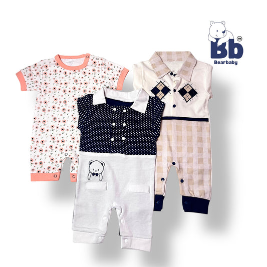 Baby Cotton Jumpsuit-UniSex 6m-9m-Combo Pack of 3-Assorted Prints 4