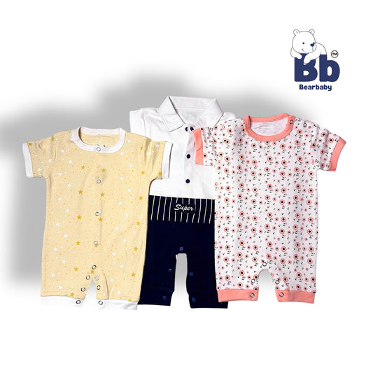 Baby Cotton Jumpsuit-UniSex 6m-9m-Combo Pack of 3-Assorted Prints 5