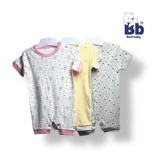 Baby Cotton Jumpsuit-UniSex 9m-12m-Combo Pack of 3-Assorted Prints 9