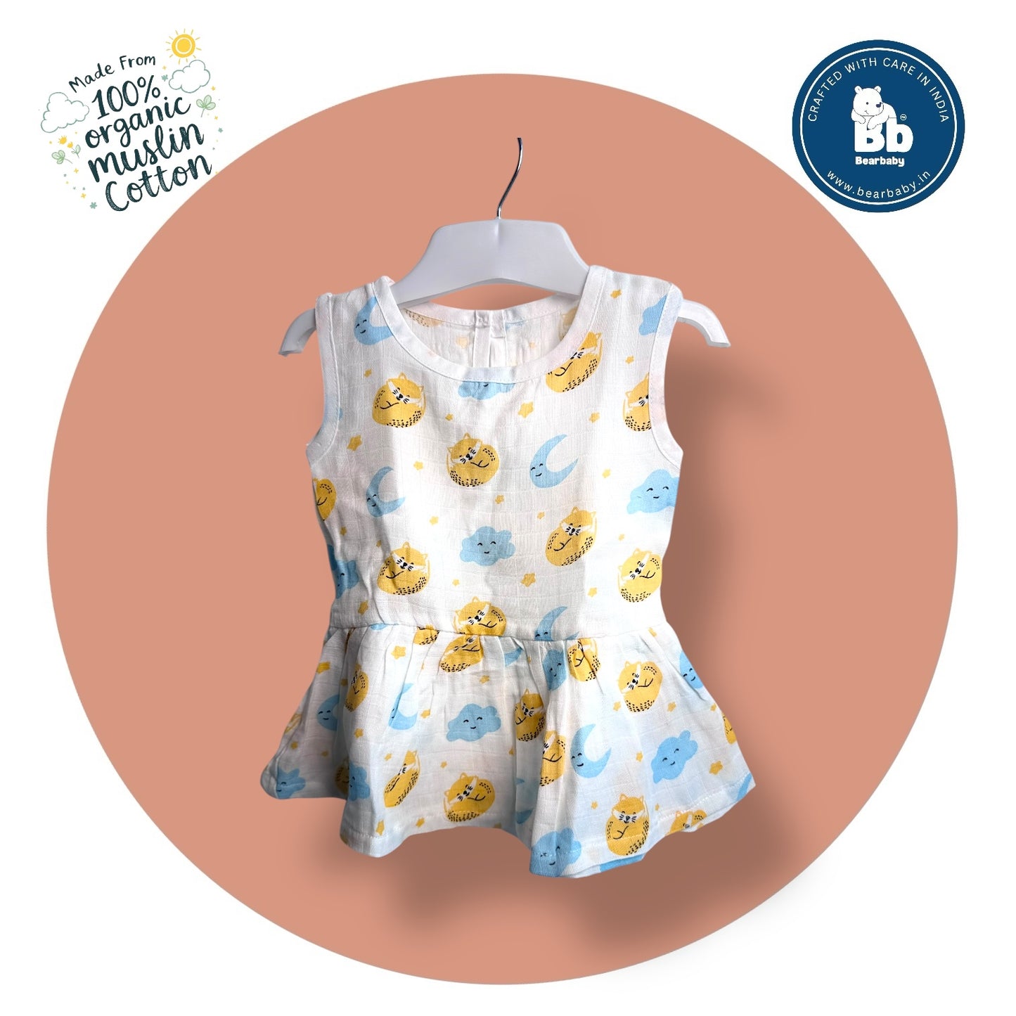 Baby Girl Organic Cotton Sleeveless Frock-Size(3M-6M)-Pack of 3-Assorted Prints 3