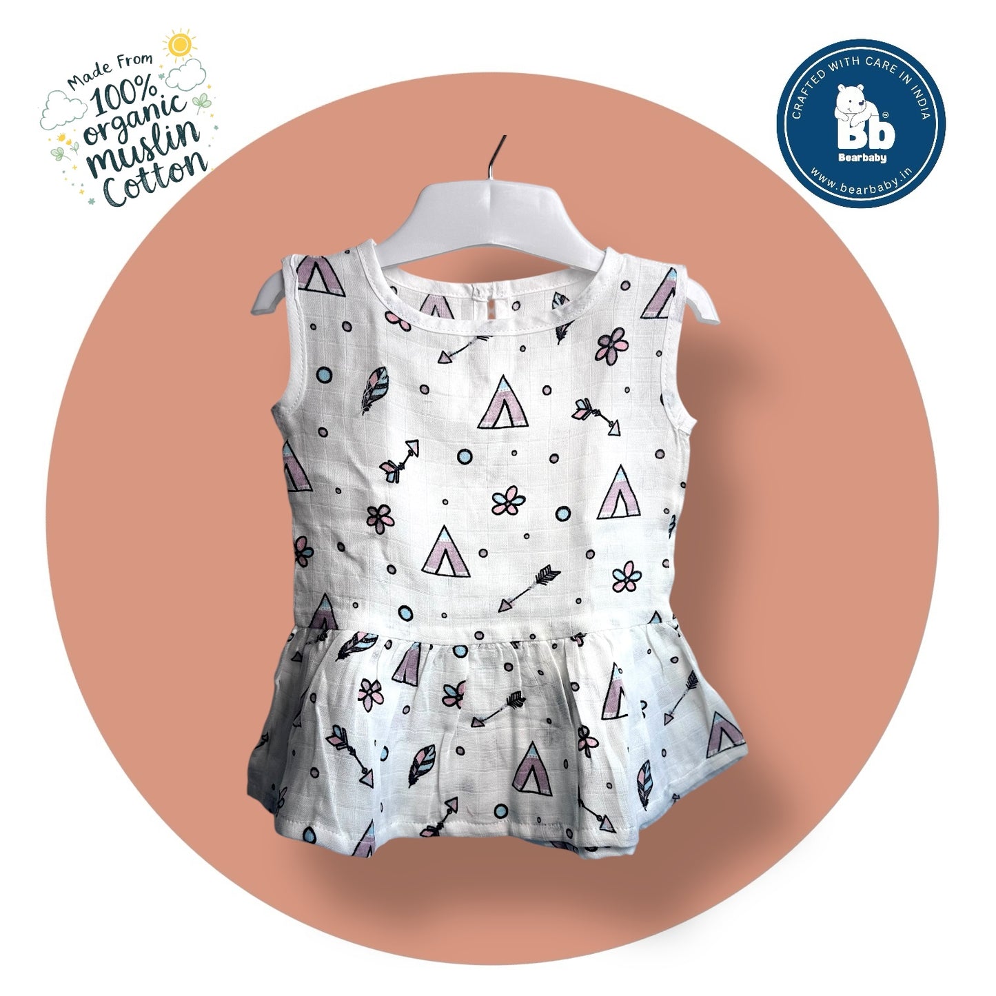 Baby Girl Organic Cotton Sleeveless Frock-Size(3M-6M)-Pack of 3-Assorted Prints 3