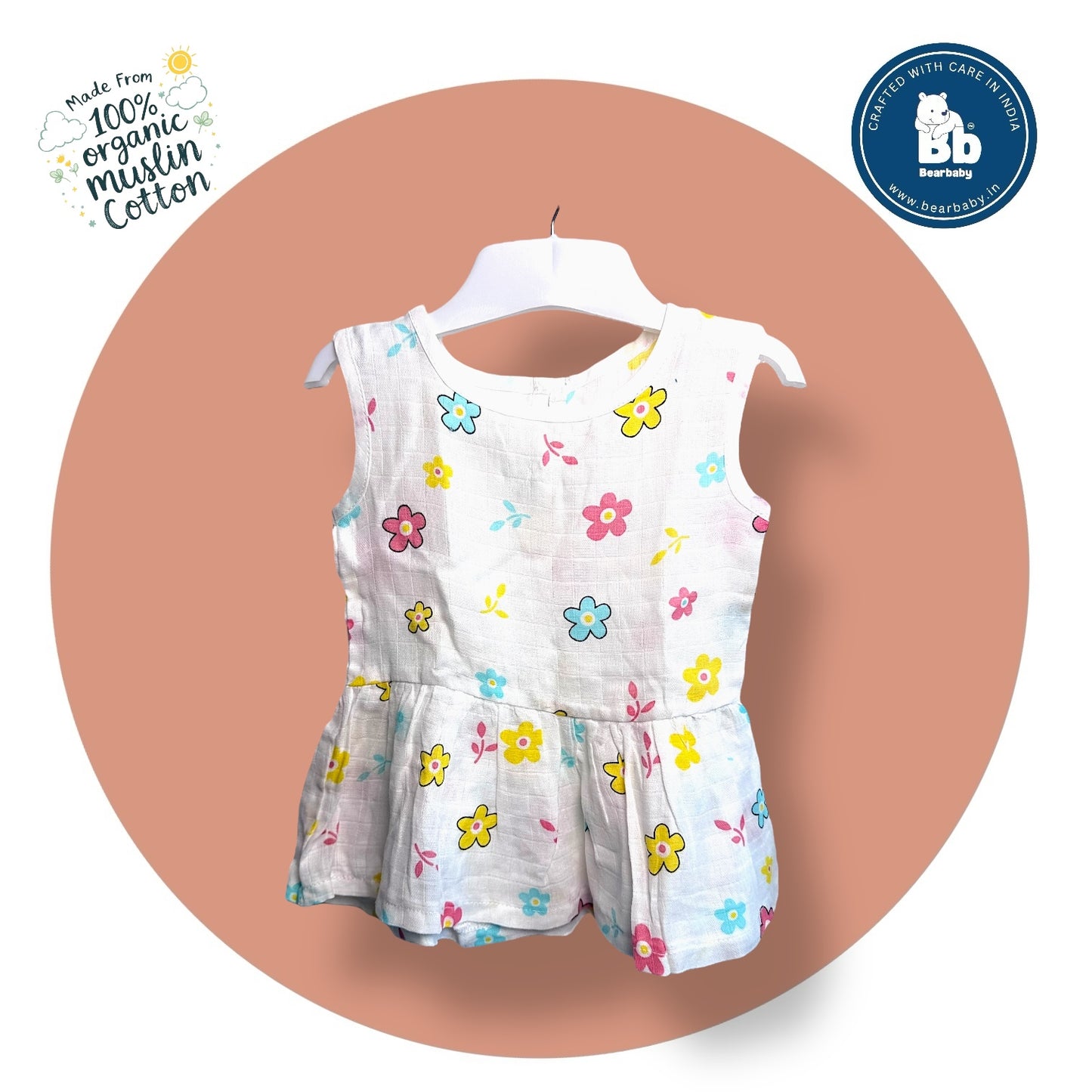 Baby Girl Organic Cotton Sleeveless Frock-Size(3M-6M)-Pack of 3-Assorted Prints 4