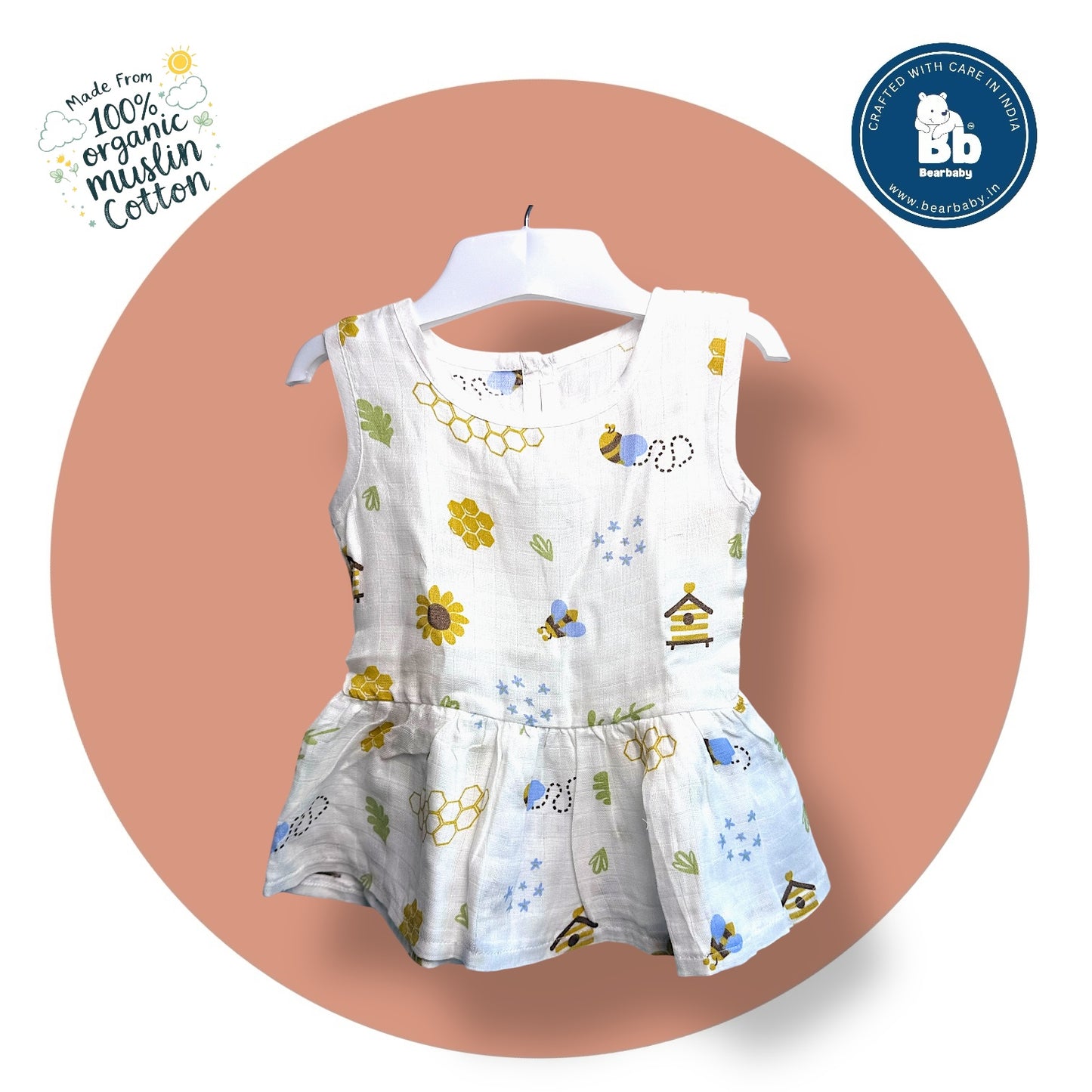 Baby Girl Organic Cotton Sleeveless Frock-Size(3M-6M)-Pack of 3-Assorted Prints 4
