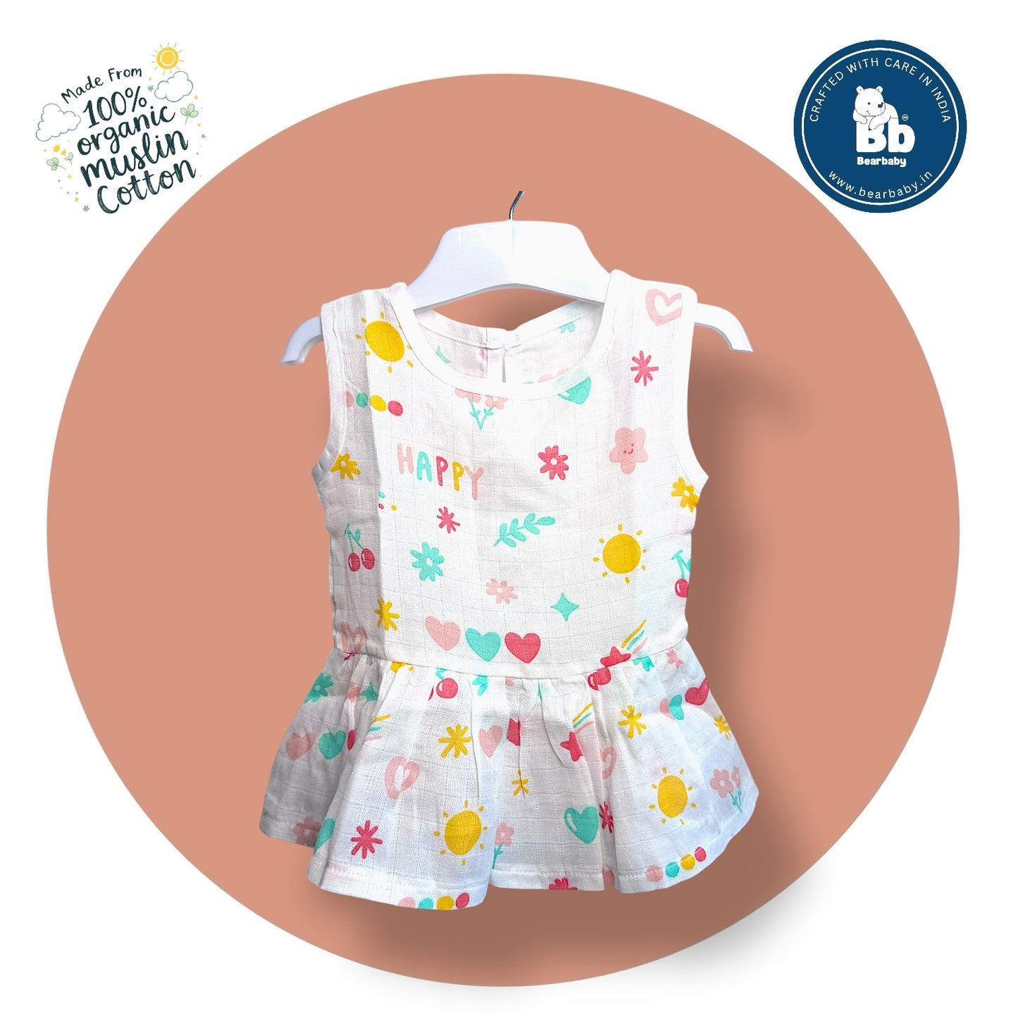 Baby Girl Organic Cotton Sleeveless Frock-Size(3M-6M)-Pack of 3-Assorted Prints 4
