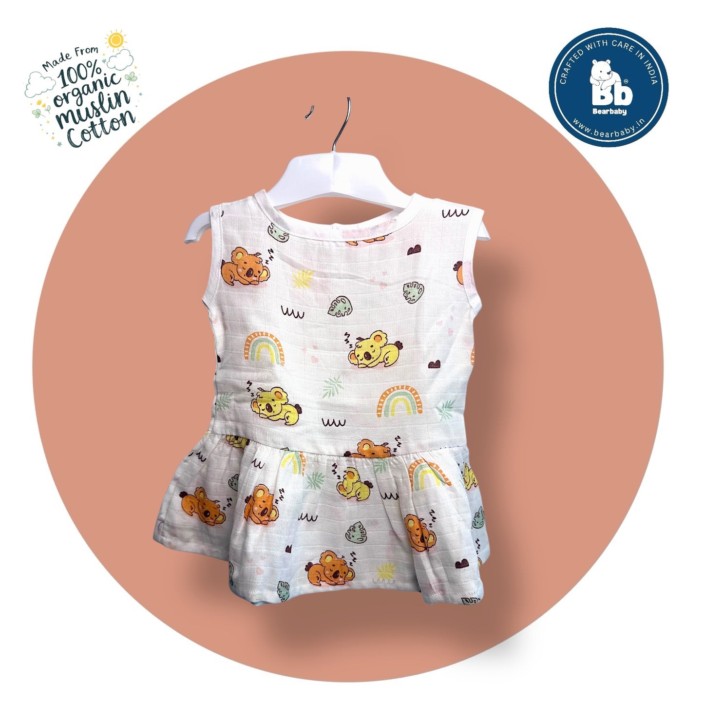 Baby Girl Organic Cotton Sleeveless Frock-Size(3M-6M)-Pack of 3-Assorted Prints 5