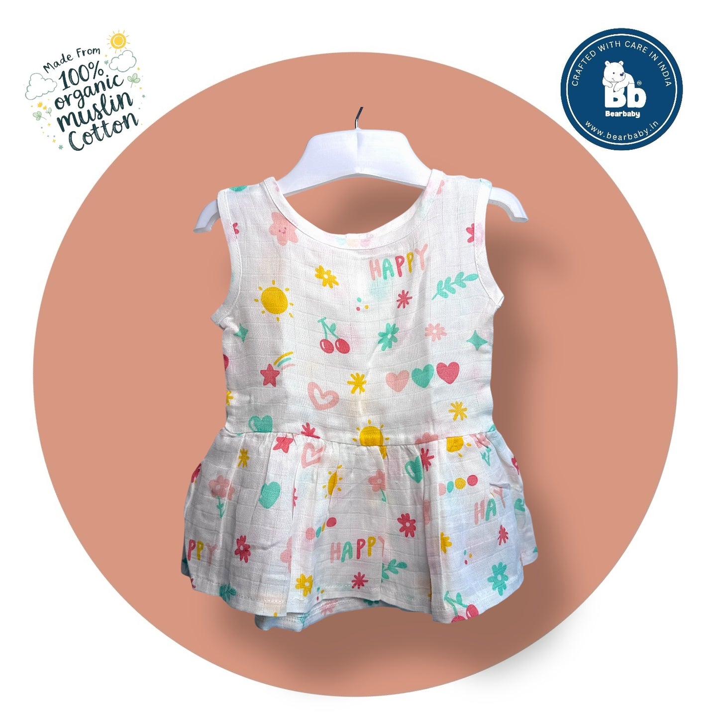 Baby Girl Organic Cotton Sleeveless Frock-Size(3M-6M)-Pack of 3-Assorted Prints 5