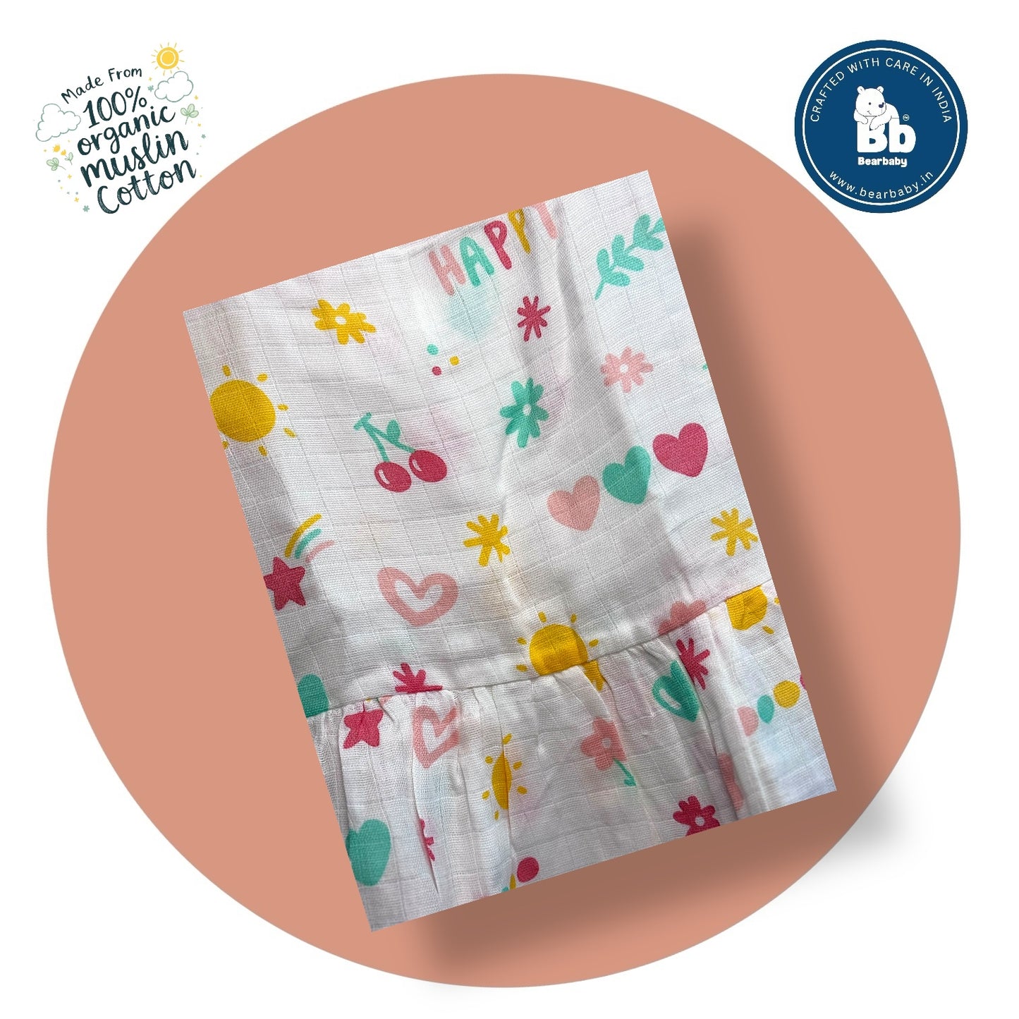 Baby Girl Organic Cotton Sleeveless Frock-Size(3M-6M)-Pack of 3-Assorted Prints 5