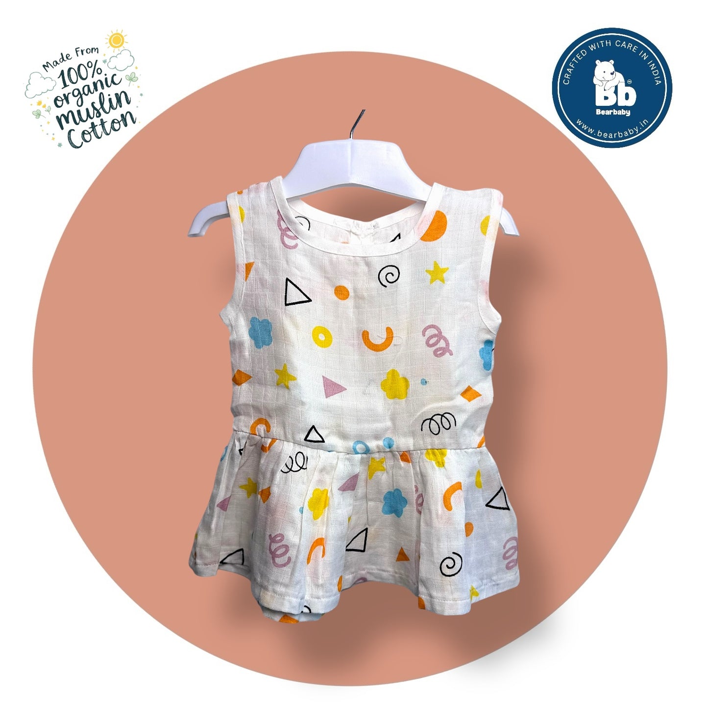 Baby Girl Organic Cotton Sleeveless Frock-Size(3M-6M)-Pack of 3-Assorted Prints 5