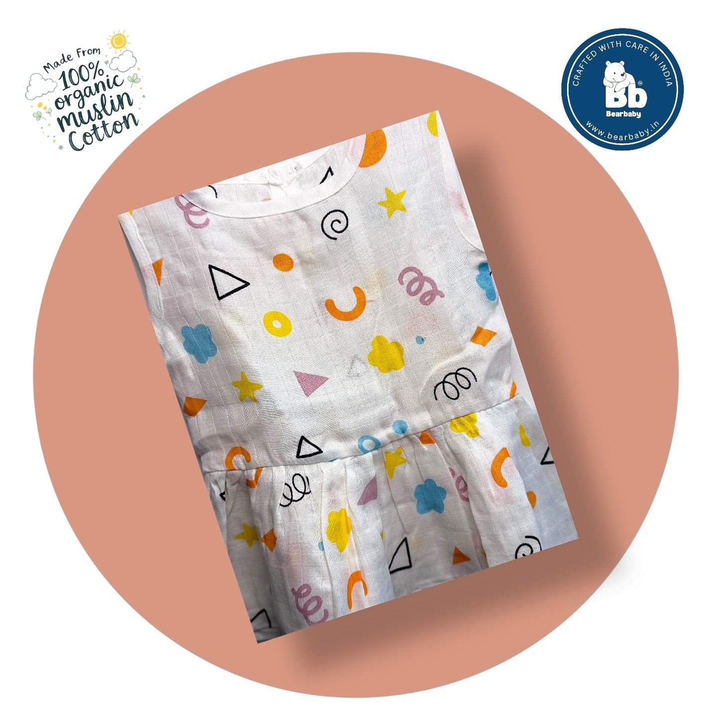 Baby Girl Organic Cotton Sleeveless Frock-Size(3M-6M)-Pack of 3-Assorted Prints 5