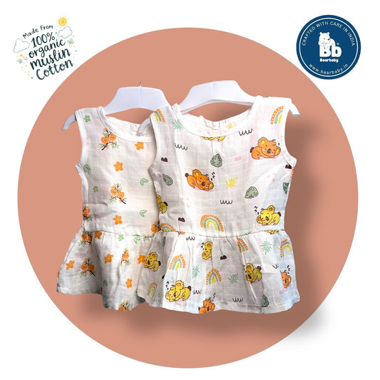 Baby Girl Organic Cotton Sleeveless Frock-Size(3M-6M)-Pack of 2-Assorted Prints 1