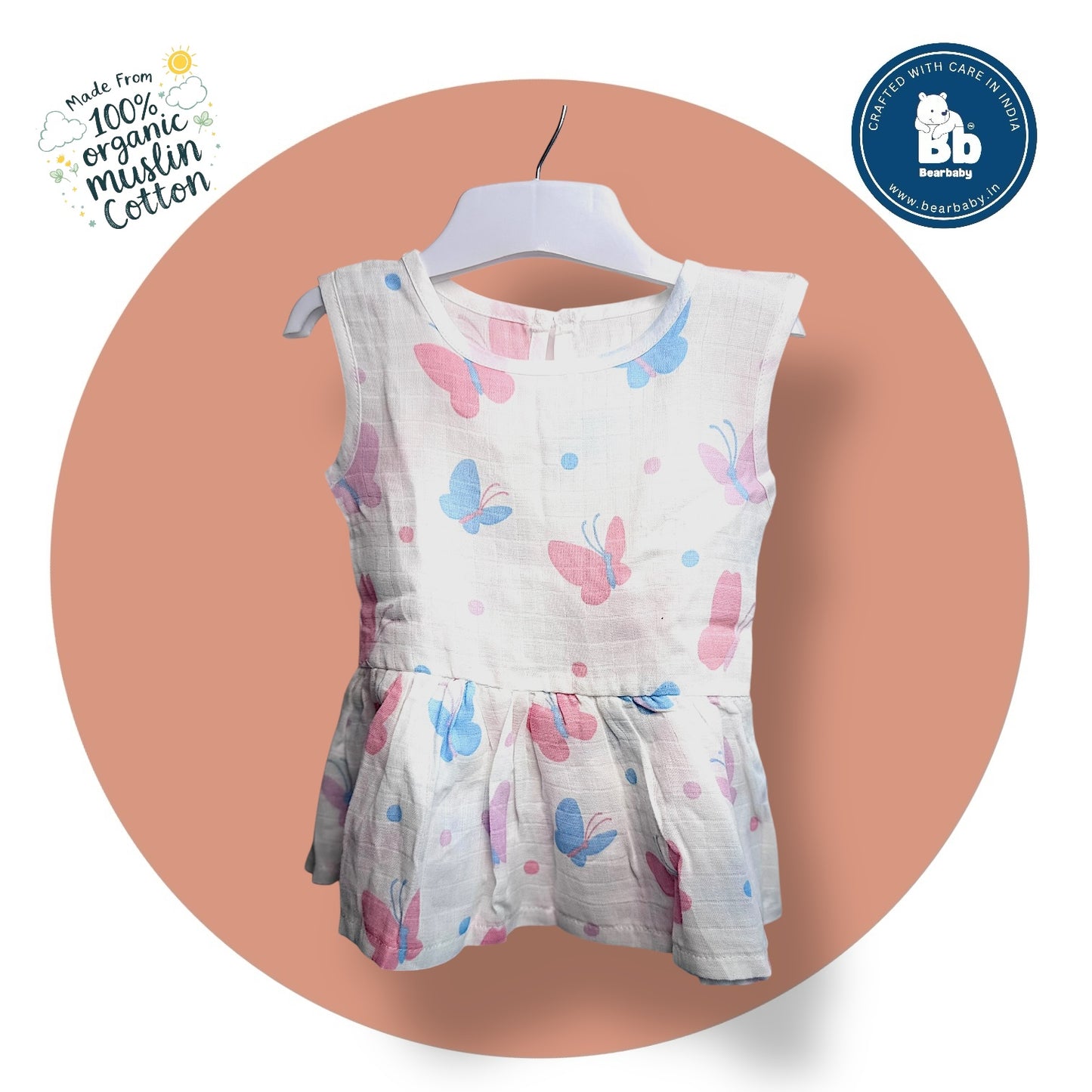 Baby Girl Organic Cotton Sleeveless Frock-Size(3M-6M)-Pack of 2-Assorted Prints 2