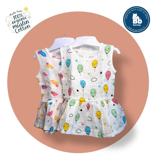 Baby Girl Organic Cotton Sleeveless Frock-Size(3M-6M)-Pack of 2-Assorted Prints 3