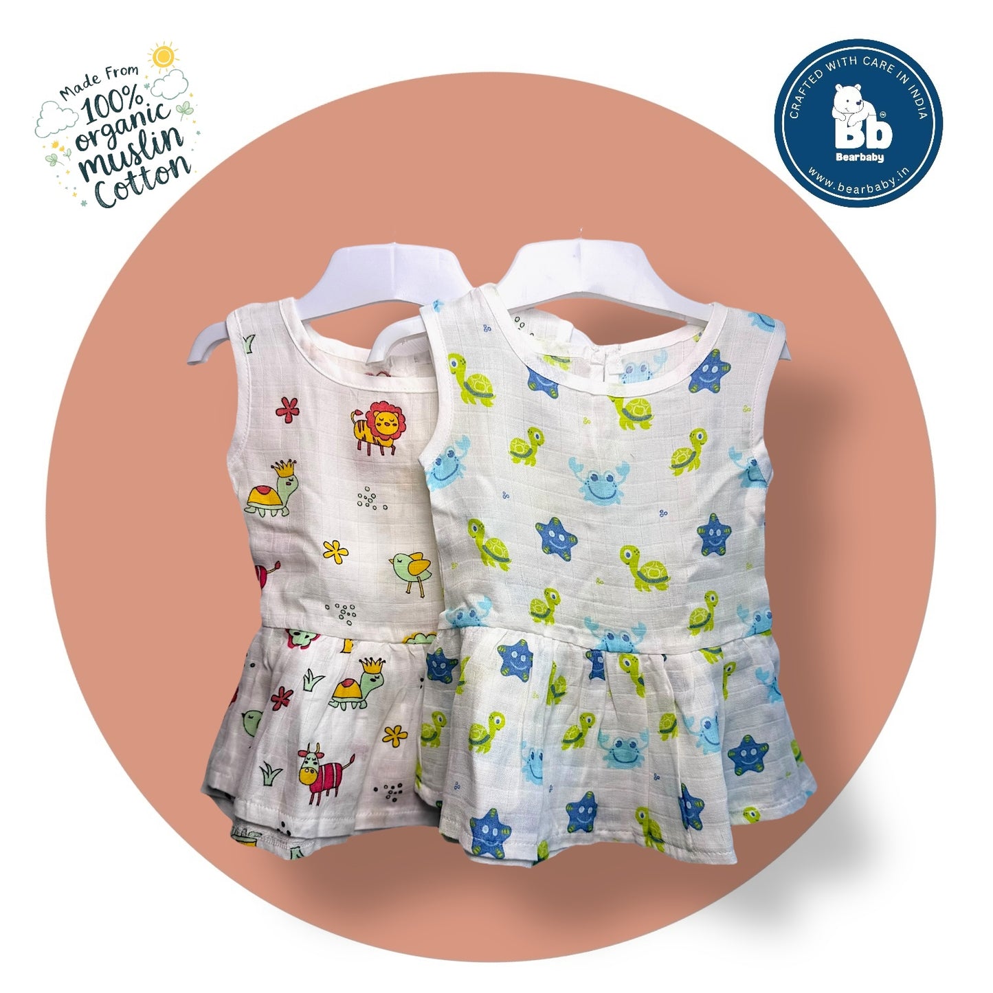 Baby Girl Organic Cotton Sleeveless Frock-Size(3M-6M)-Pack of 2-Assorted Prints 4