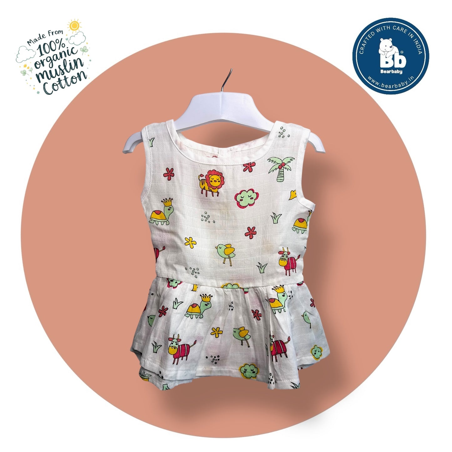 Baby Girl Organic Cotton Sleeveless Frock-Size(3M-6M)-Pack of 2-Assorted Prints 4