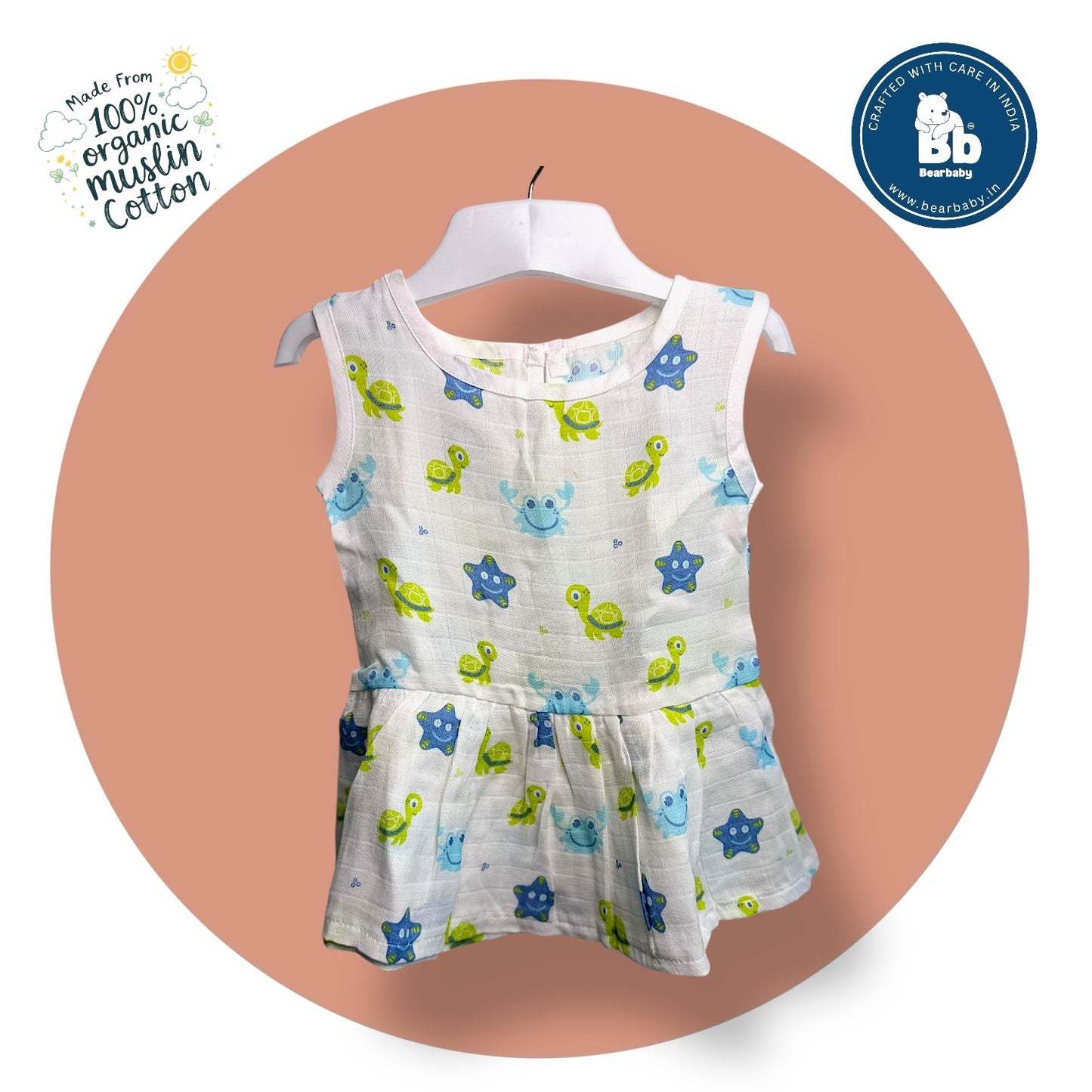 Baby Girl Organic Cotton Sleeveless Frock-Size(3M-6M)-Pack of 2-Assorted Prints 4