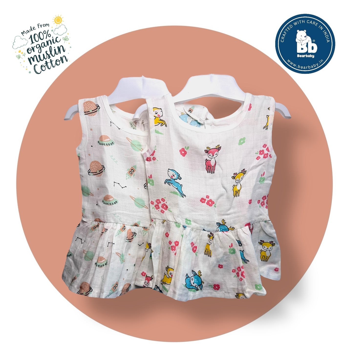 Baby Girl Organic Cotton Sleeveless Frock-Size(3M-6M)-Pack of 2-Assorted Prints 5