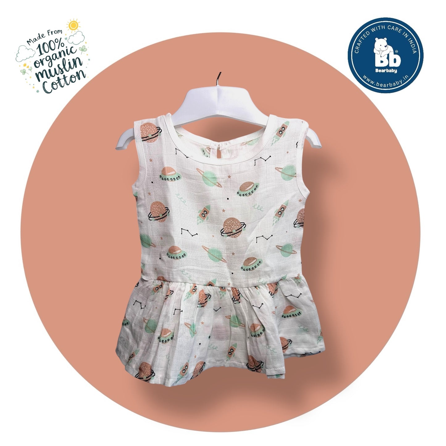 Baby Girl Organic Cotton Sleeveless Frock-Size(3M-6M)-Pack of 2-Assorted Prints 5