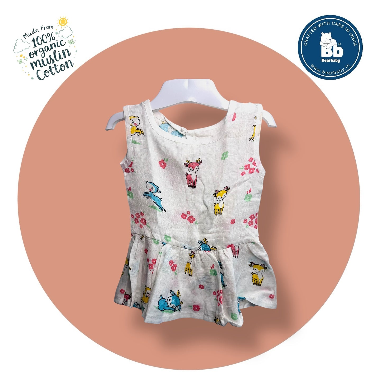 Baby Girl Organic Cotton Sleeveless Frock-Size(3M-6M)-Pack of 2-Assorted Prints 5