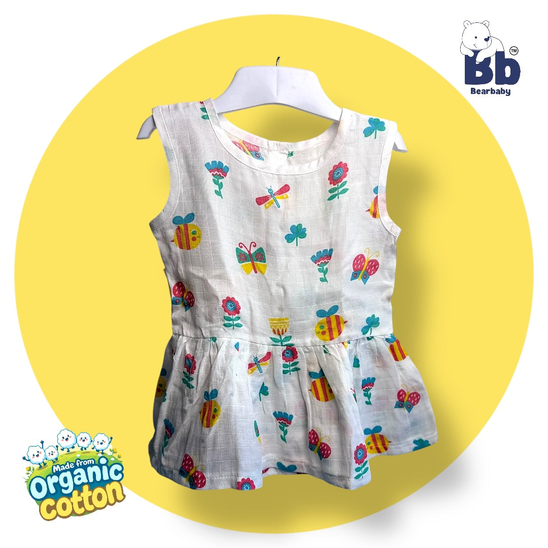 Baby Girl Organic Cotton Sleeveless Frock-Size6M-12M-Combo Pack of 3-Assorted Prints 1