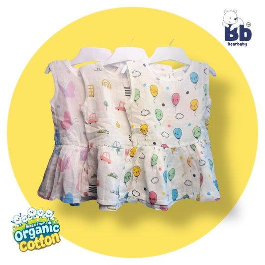 Baby Girl Organic Cotton Sleeveless Frock-Size6M-12M-Combo Pack of 3-Assorted Prints 2