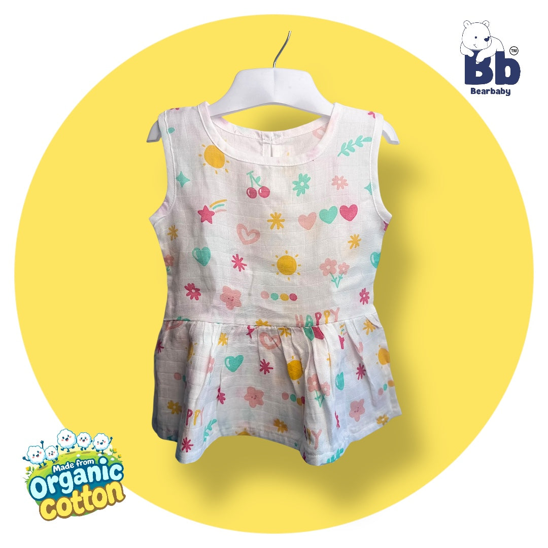 Baby Girl Organic Cotton Sleeveless Frock-Size6M-12M-Combo Pack of 3-Assorted Prints 3