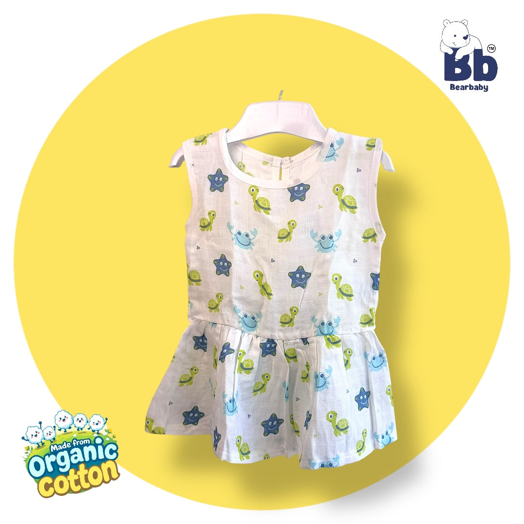 Baby Girl Organic Cotton Sleeveless Frock-Size6M-12M-Combo Pack of 2-Assorted Prints 2