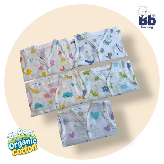 Baby Unisex Organic Cotton Muslin Jhabla -Size 0M to 3M-Combo Pack Of 5-Assorted Print 1