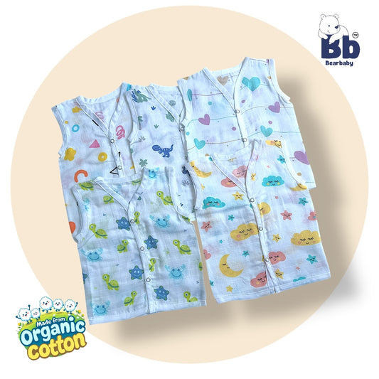Baby Unisex Organic Cotton Muslin Jhabla -Size 0M to 3M-Combo Pack Of 5-Assorted Print 2