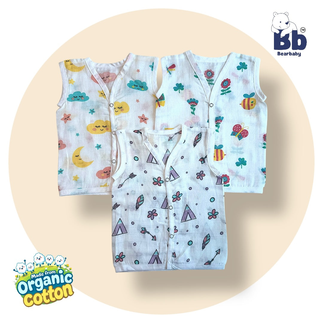 Baby Unisex Organic Cotton Muslin Jhabla -Size 0M to 3M-Combo Pack Of 3-Assorted Print 1