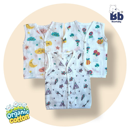 Baby Unisex Organic Cotton Muslin Jhabla -Size 0M to 3M-Combo Pack Of 3-Assorted Print 1
