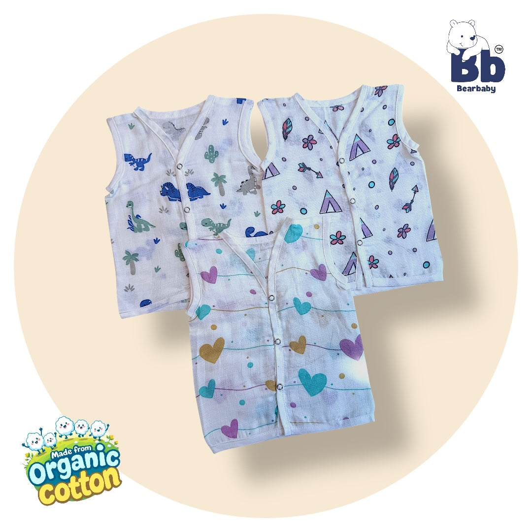 Baby Unisex Organic Cotton Muslin Jhabla -Size 0M to 3M-Combo Pack Of 3-Assorted Print 2