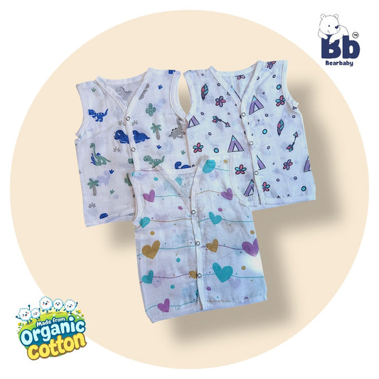 Baby Unisex Organic Cotton Muslin Jhabla -Size 0M to 3M-Combo Pack Of 3-Assorted Print 2