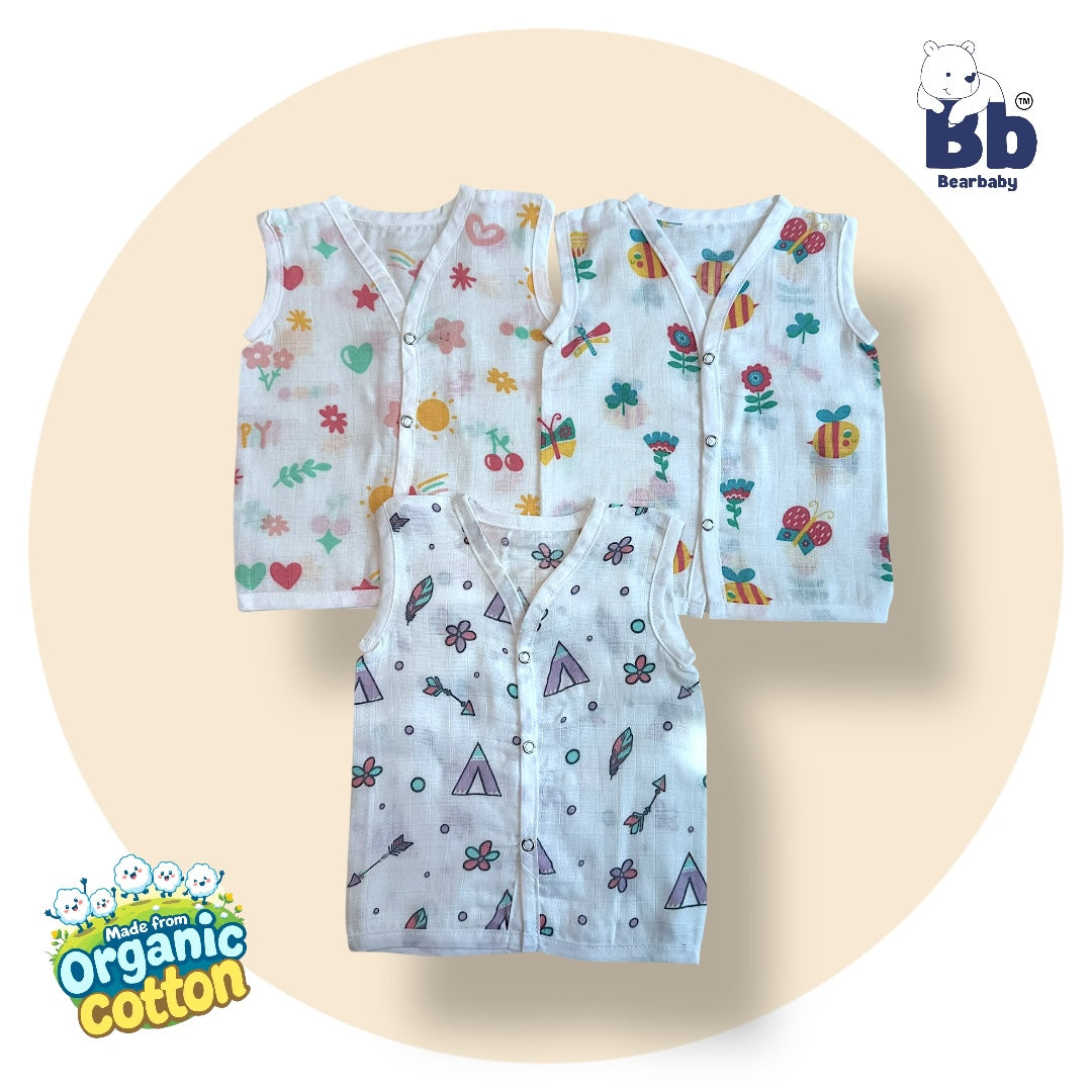 Baby Unisex Organic Cotton Muslin Jhabla -Size 0M to 3M-Combo Pack Of 3-Assorted Print 3