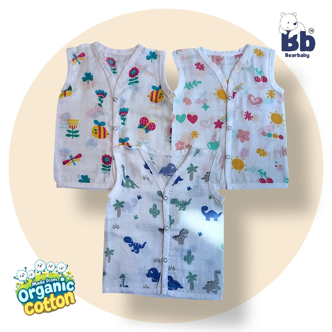 Baby Unisex Organic Cotton Muslin Jhabla -Size 0M to 3M-Combo Pack Of 3-Assorted Print 4