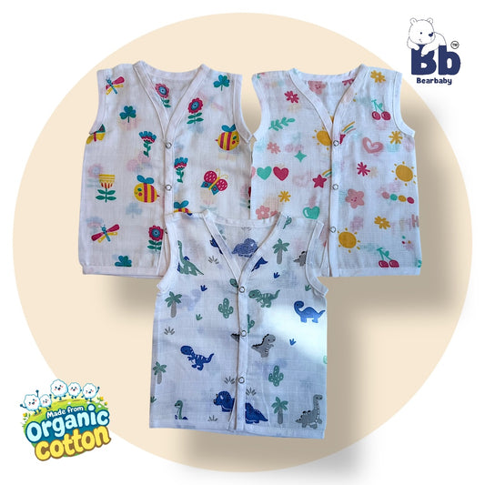 Baby Unisex Organic Cotton Muslin Jhabla -Size 0M to 3M-Combo Pack Of 3-Assorted Print 4