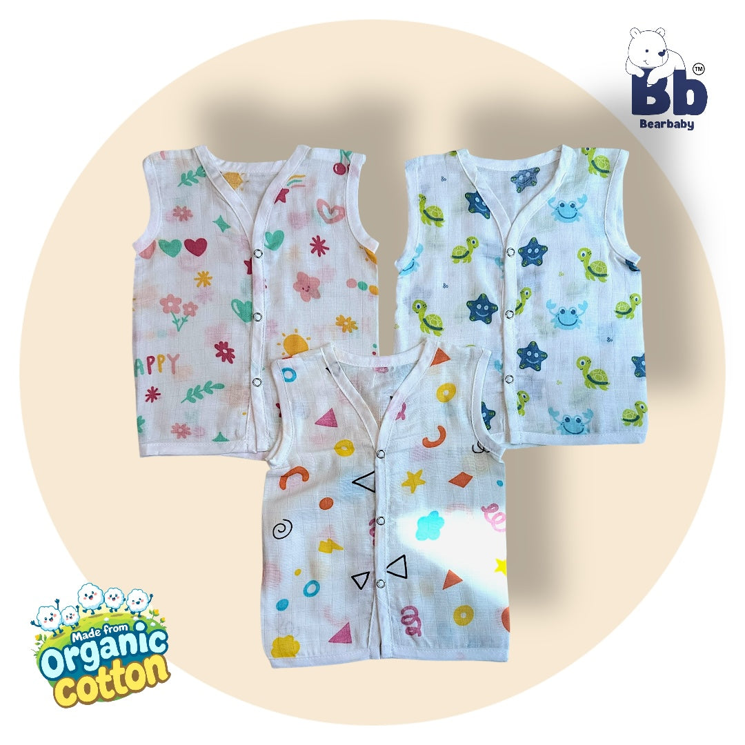 Baby Unisex Organic Cotton Muslin Jhabla -Size 0M to 3M-Combo Pack Of 3-Assorted Print 5