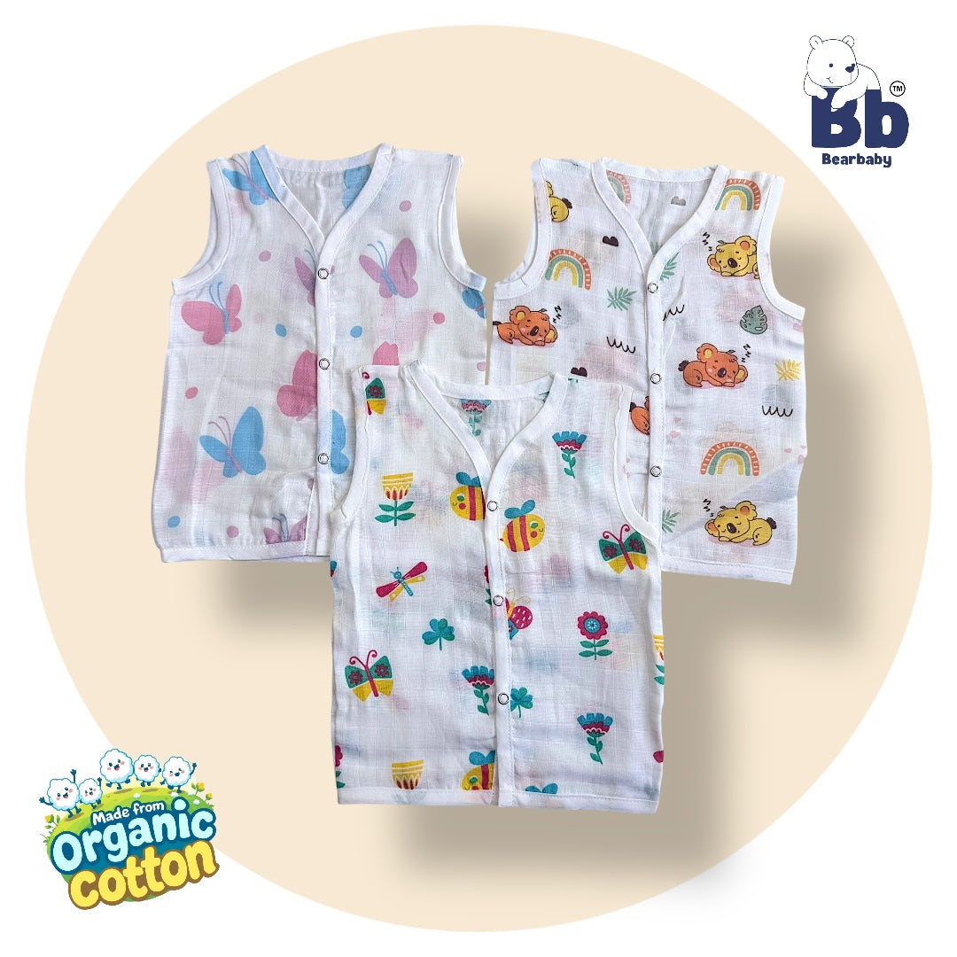 Baby Unisex Organic Cotton Muslin Jhabla -Size 3M to 6M-Combo Pack Of 3-Assorted Print 1