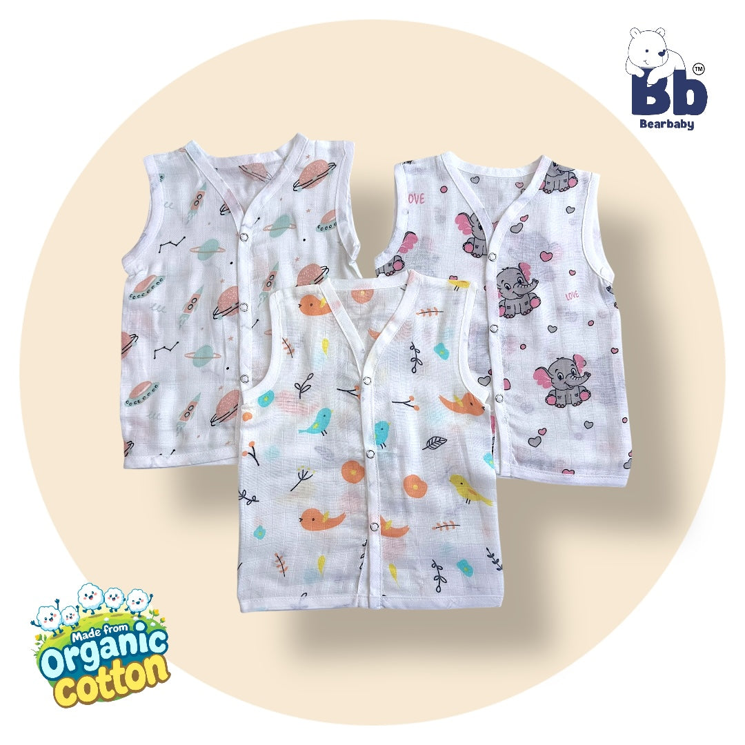 Baby Unisex Organic Cotton Muslin Jhabla -Size 3M to 6M-Combo Pack Of 3-Assorted Print 2