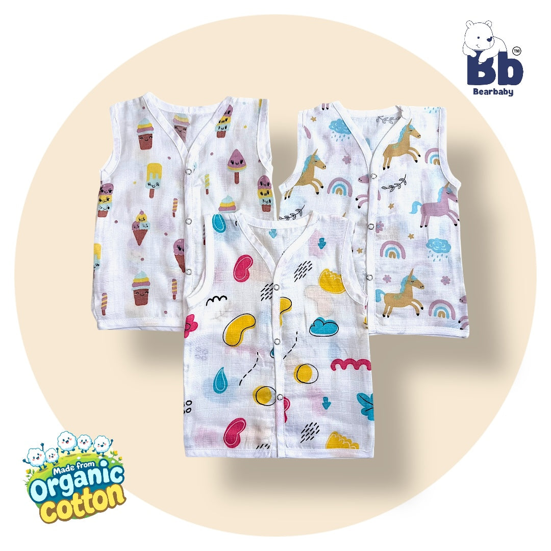 Baby Unisex Organic Cotton Muslin Jhabla -Size 3M to 6M-Combo Pack Of 3-Assorted Print 3