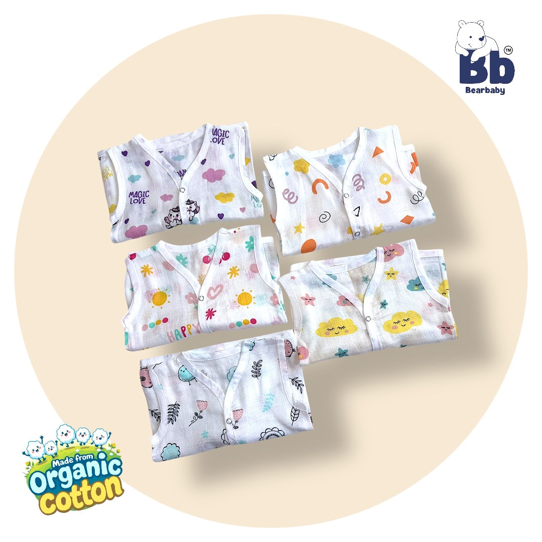 Baby Unisex Organic Cotton Muslin Jhabla -Size 3M to 6M-Combo Pack Of 5-Assorted Print 2