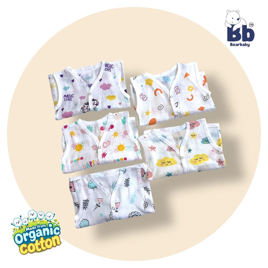 Baby Unisex Organic Cotton Muslin Jhabla -Size 3M to 6M-Combo Pack Of 5-Assorted Print 2