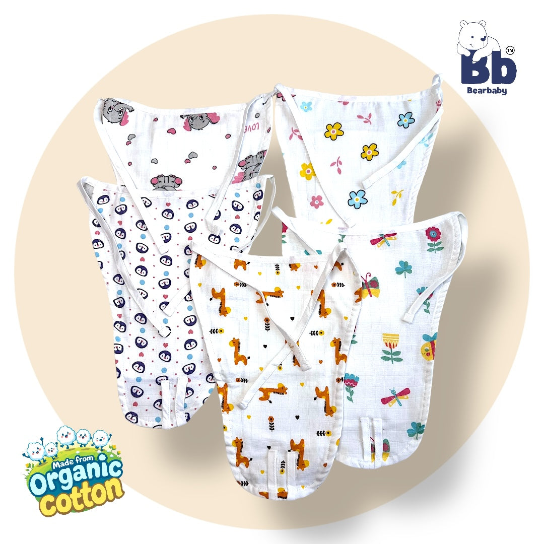 Organic Cotton 5Layer Insert Muslin Nappy -Size 3M to 6M-Combo Pack Of 5-Multi Print