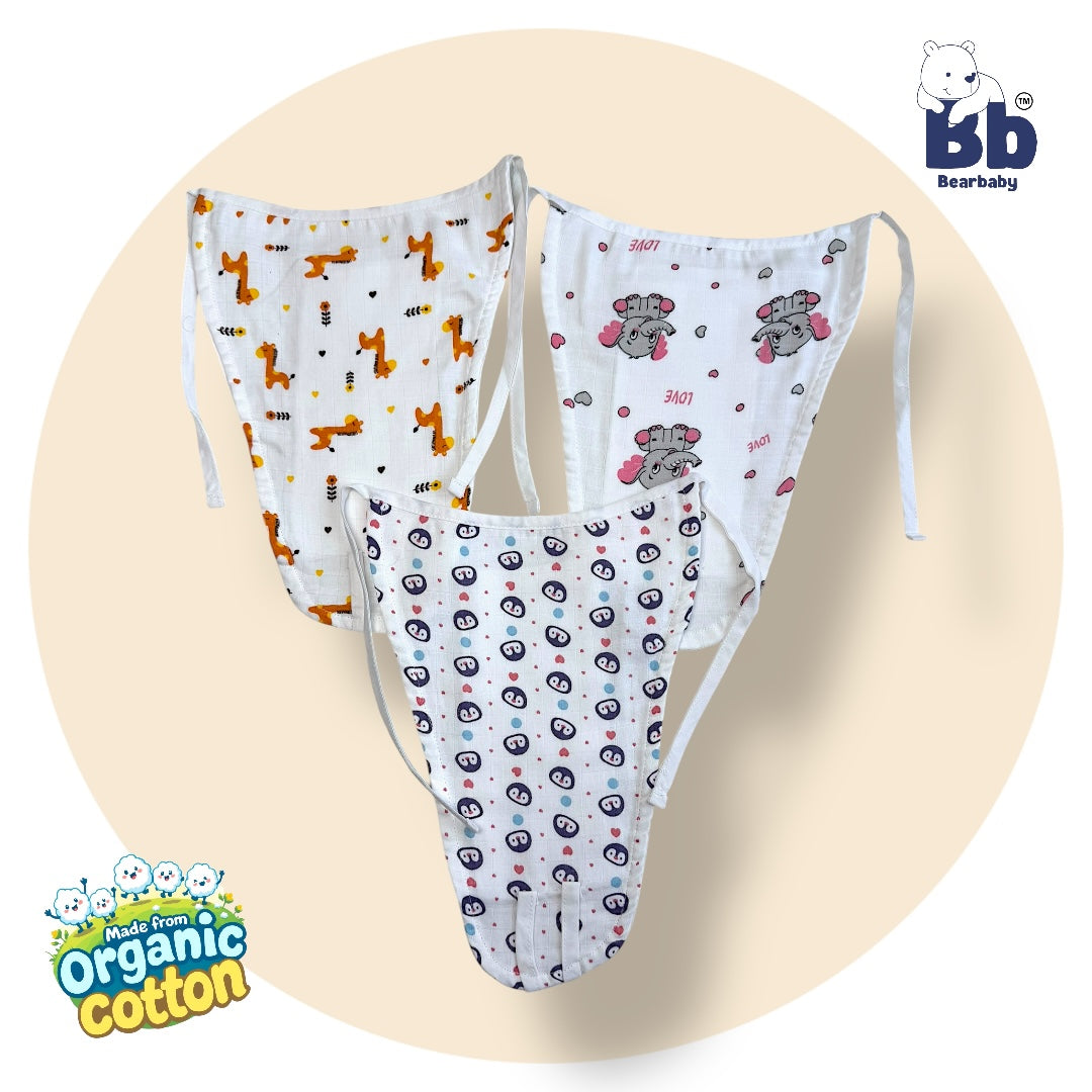 Organic Cotton 5Layer Insert Muslin Nappy -Size 3M to 6M-Combo Pack Of 3-Multi Print