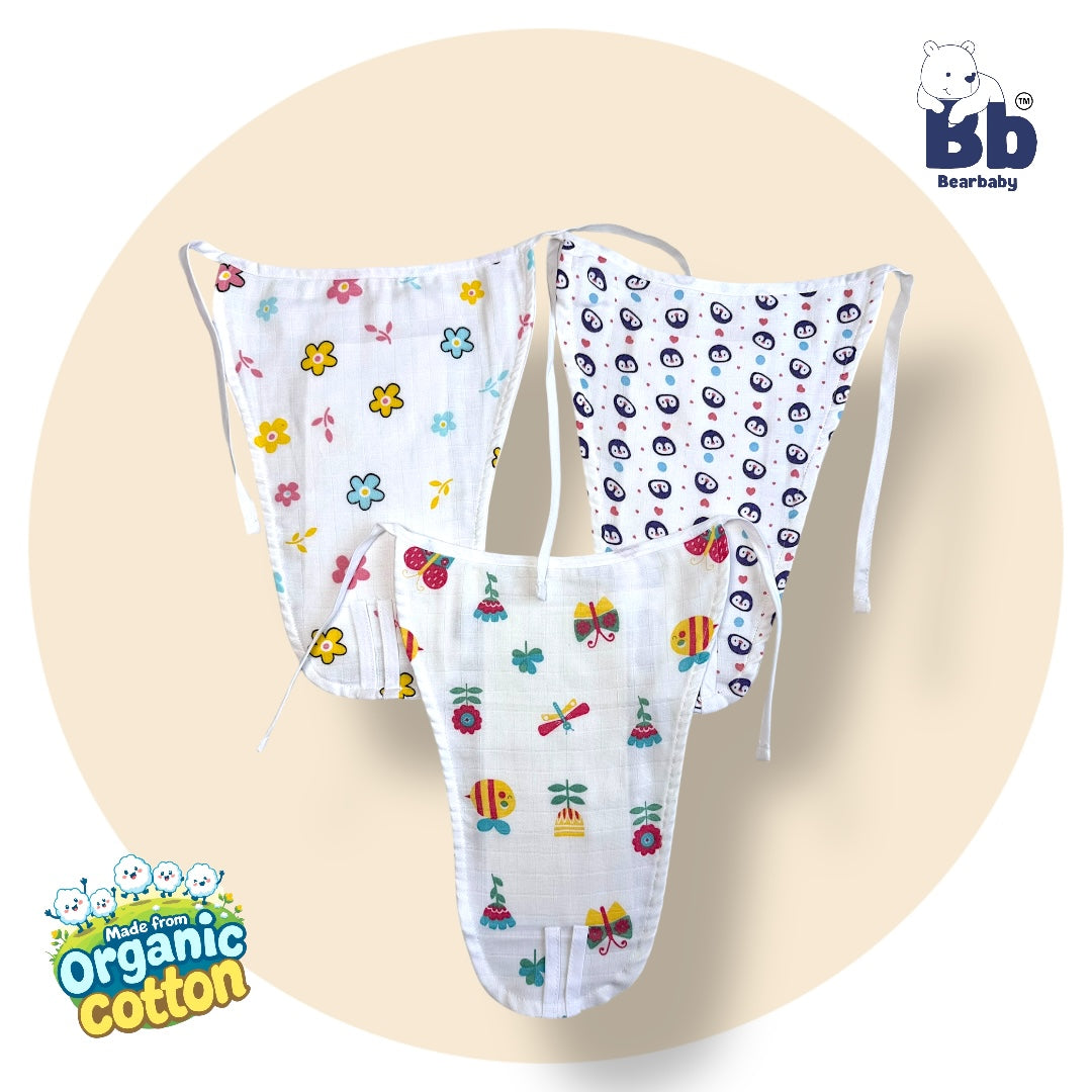 Organic Cotton 5Layer Insert Muslin Nappy -Size 3M to 6M-Combo Pack Of 3-Multi Print